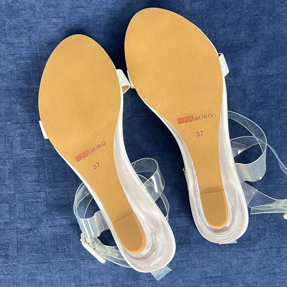 Matiko Heely Clear Vinyl Wedge Sandals White Lucite Heel Women’s 6.5 / EU 37 NIB - Picture 4 of 7